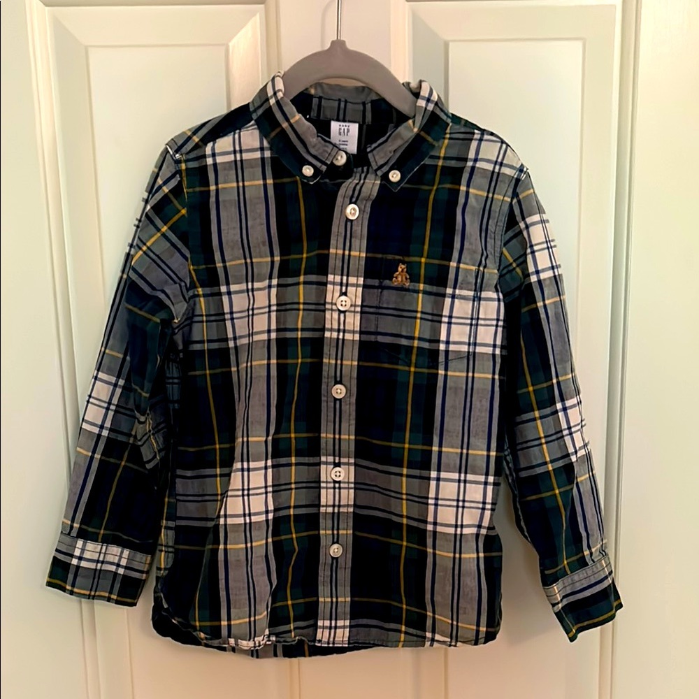 Baby GAP Green and Blue Button Plaid Down Shirt Classic Style size 5